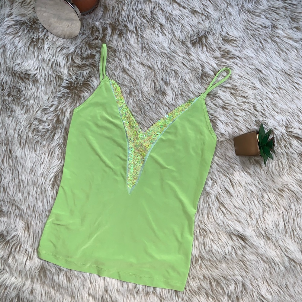 😎3/$15 Green Tank with Sequins & Mesh
